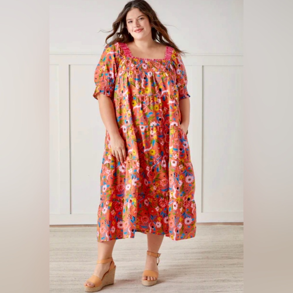 NWT Printfresh The Muse Dress Peach Cobbler Short Sleeve Midi Dress S - Picture 2 of 14
